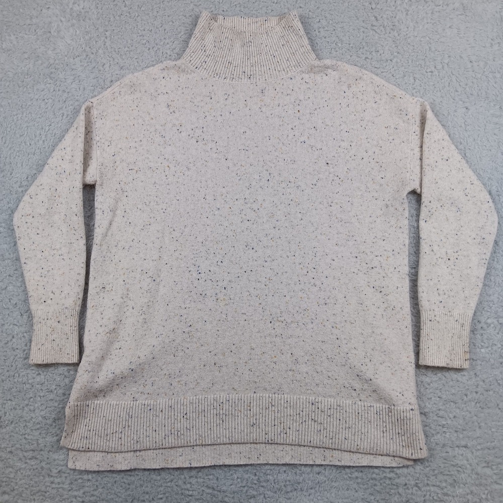 LOFT Sweater Turtleneck Women‎ M Cream Confetti Fleck Knit Side Slit 547267